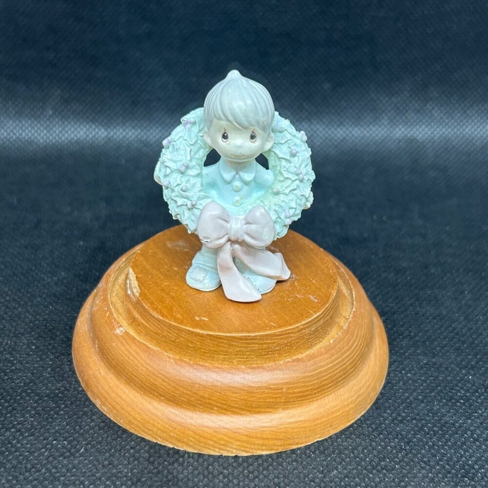 Precious Moments  “Surrounded with Joy” Pewter mini figurine w/wooden base